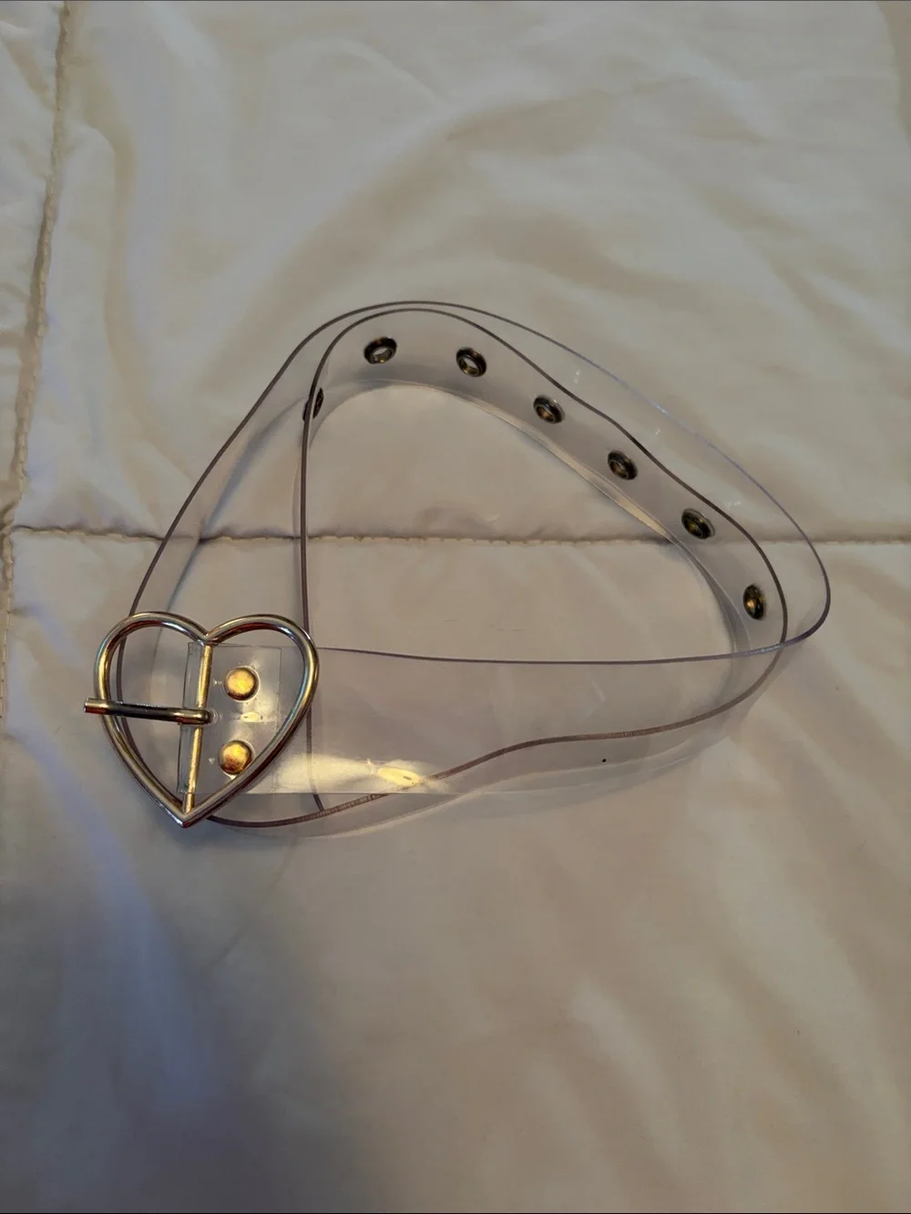 Transparent Women's Belt with Gold Heart Buckle